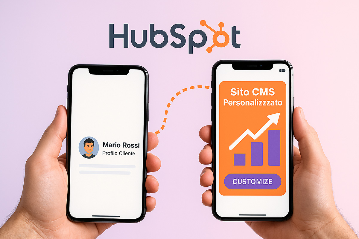 Due smartphone rappresentano il passaggio di dati da un CMS personalizzato a HubSpot.
